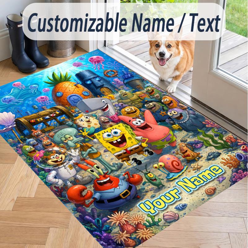 Custom Text SpongeBob Pattern Floor Rug Soft Indoor Carpet Mat Living Room Bedroom