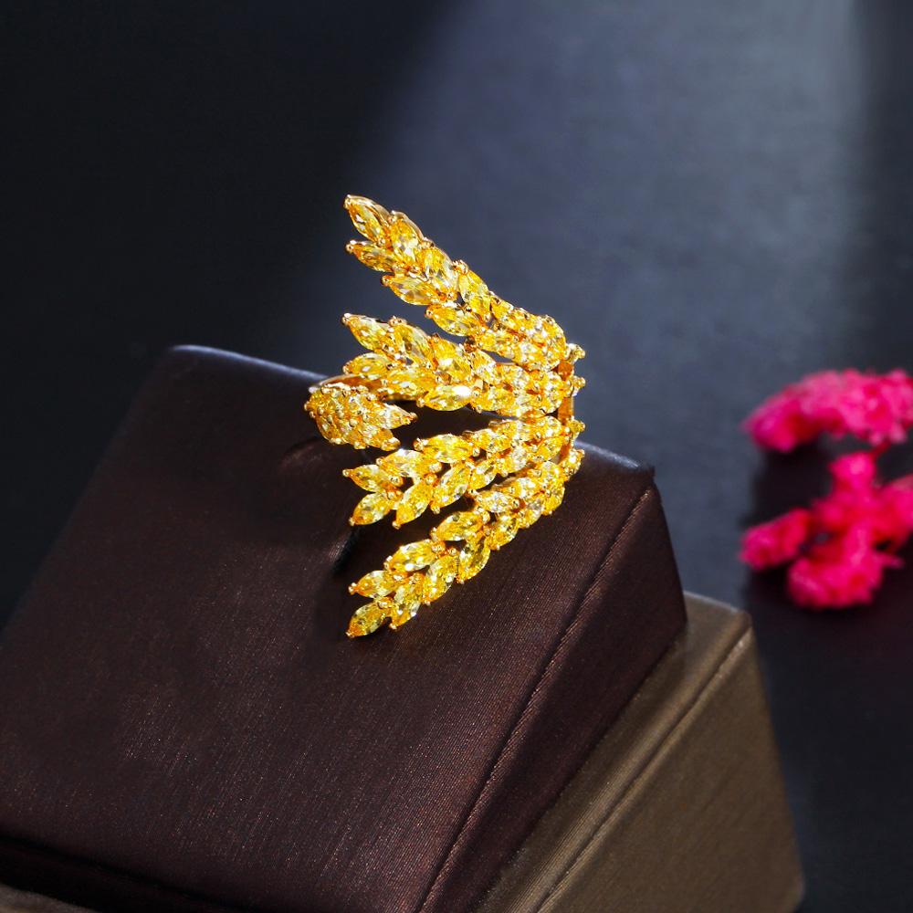 Ювелирные изделия CMM с регулируемым размером, великолепные большие массивные листовые ветки с кубическим цирконием, готические вечерние обручальные кольца для женщин