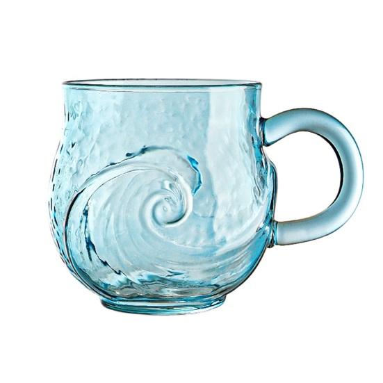Кружка для напитков 'Закатная волна' 393 мл, уникальная текстура морского стекла, градиентный цвет, стакан для холодных напитков, ручная работа, декор для дома