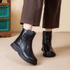 Winter New Leather Martin Boots Women's Side Zipper Flat Bottom Slope Heel Mother Cotton Shoes Casual Warm Snow Boots Women