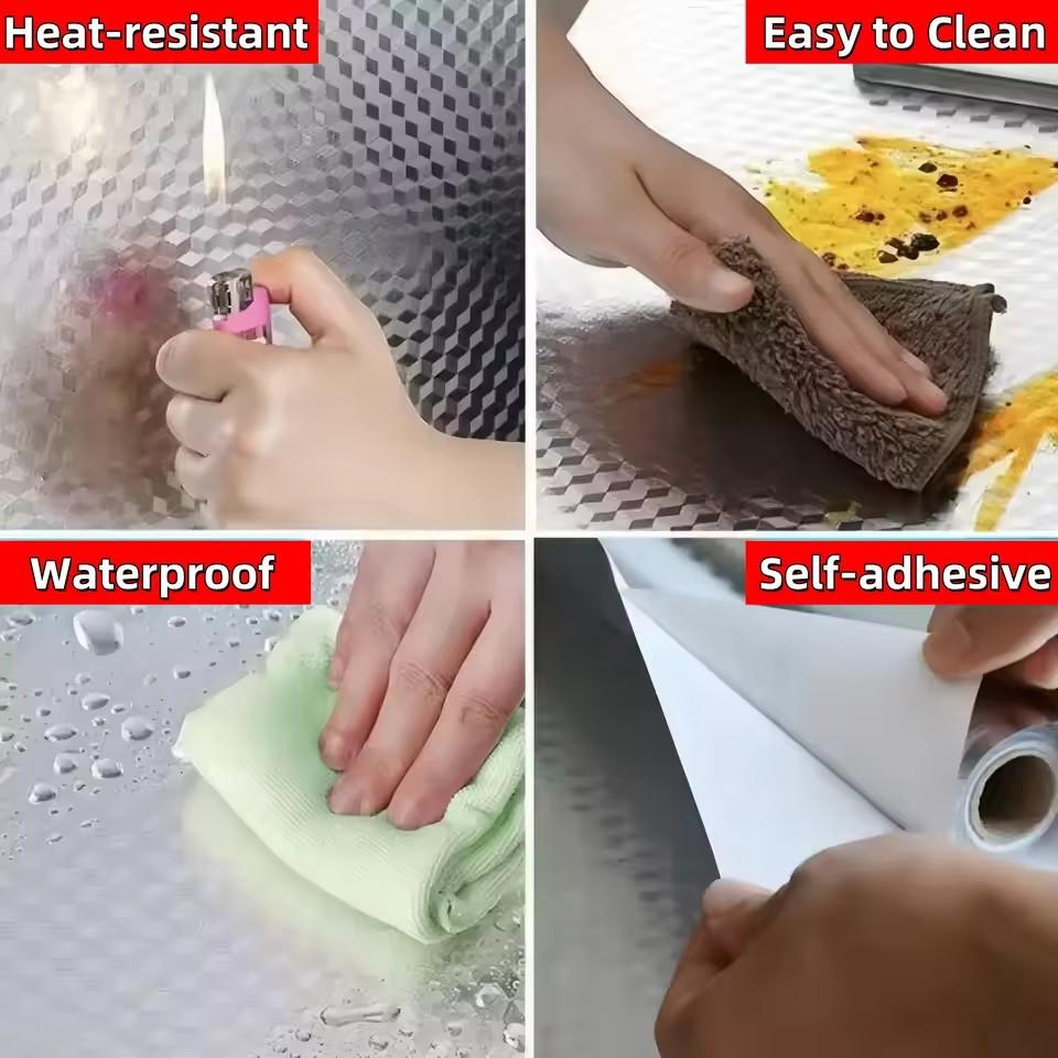 Кухонные обои из алюминиевой фольги, маслостойкие, водостойкие, огнестойкие, настенные стикеры, термостойкие, антипригарные, стикер на плиту