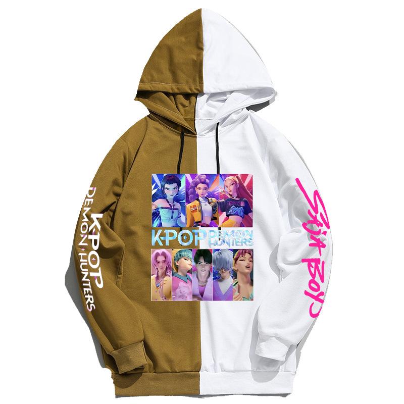 KPop Demon Hunters Peripheral Color Blocked Hoodie Casual Comfortable Autumn Winter Inside Outside Versatile Fashionable Hoodie