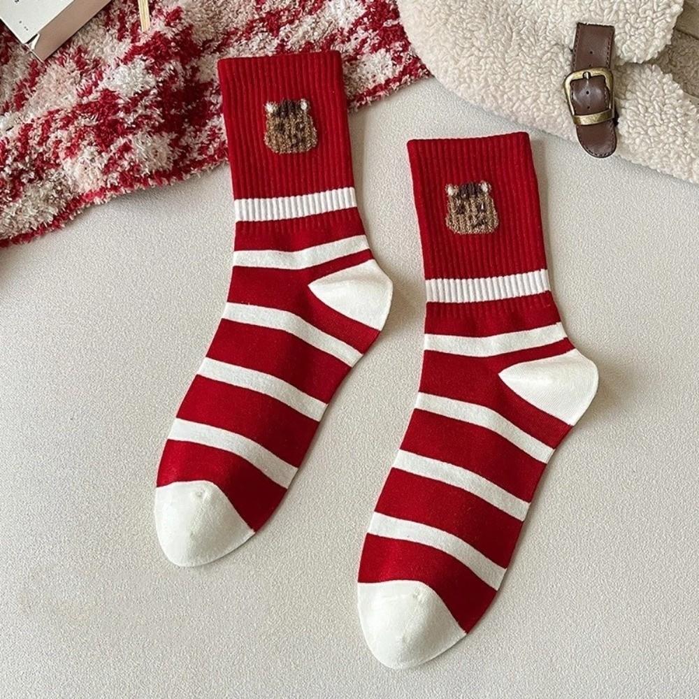 Elastic Cartoon Red Socks Cotton Zodiac Year Socks Festive Socks New Year Socks Party