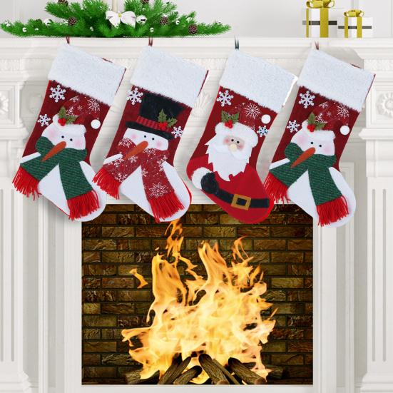 Christmas Stocking Snowman Santa Design Soft Xmas Stockings with Plush Cuff Fireplace Hanging Socks Candy Bag for Tree Fireplace