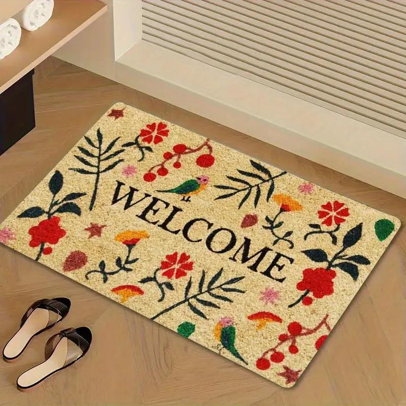 Welcome Floral Home Letter Pattern Door Mat, Non-slip Soft Floor Mat, Decorative Carpet for Home Living Room Bedroom Kitchen