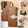 PU Leather Leaf Buckle Multi-function Wallet Case for OPPO/VIVO/Redmi/Google 3 Card Slots + Zip Coin Pocket + Stand & Detachable Long Shoulder Strap