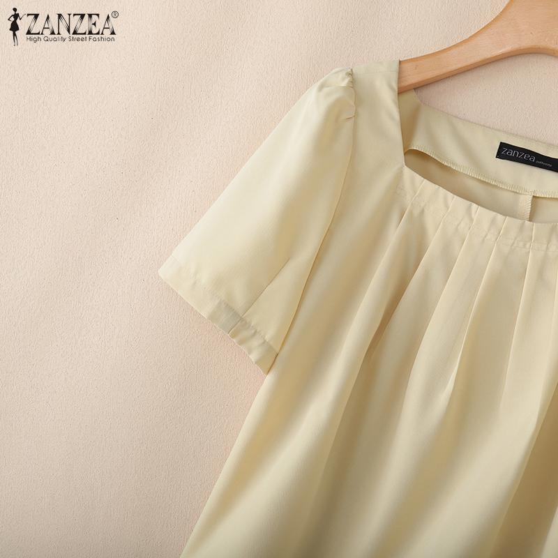 ZANZEA Women Summer Square Collar Casual Short Sleeve Blouse