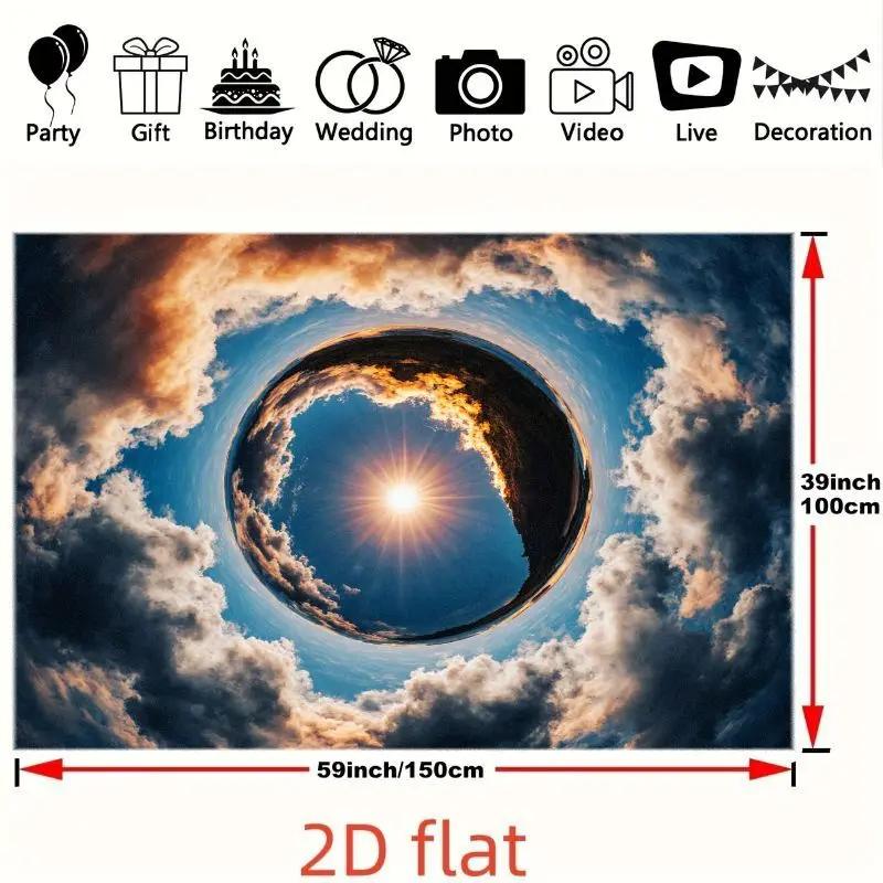 2D plane, 1 piece, depicting a bright sun and changing clouds. Suitable for photography studios and party events.