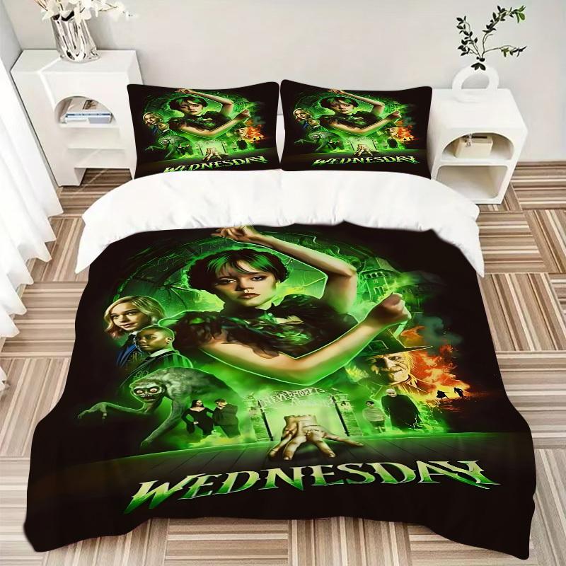 3pcs WEDNESDAY Addams Duvet Cover Set, 1 Duvet Cover + 2 Pillowcases (No Insert), High-Definition Print, Home & Dorm Set yy251208061
