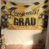 Congrats Grad Graduation Photography Backdrop Bachelor Hat Black Gold Glitter Happy Graduation Banner Celebrate Polyester