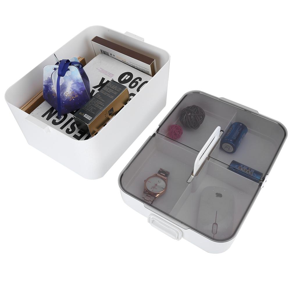 Ящик для хранения, большой, двухслойный, офисный, белый, пластиковый отсек, пылезащитный, аптечка