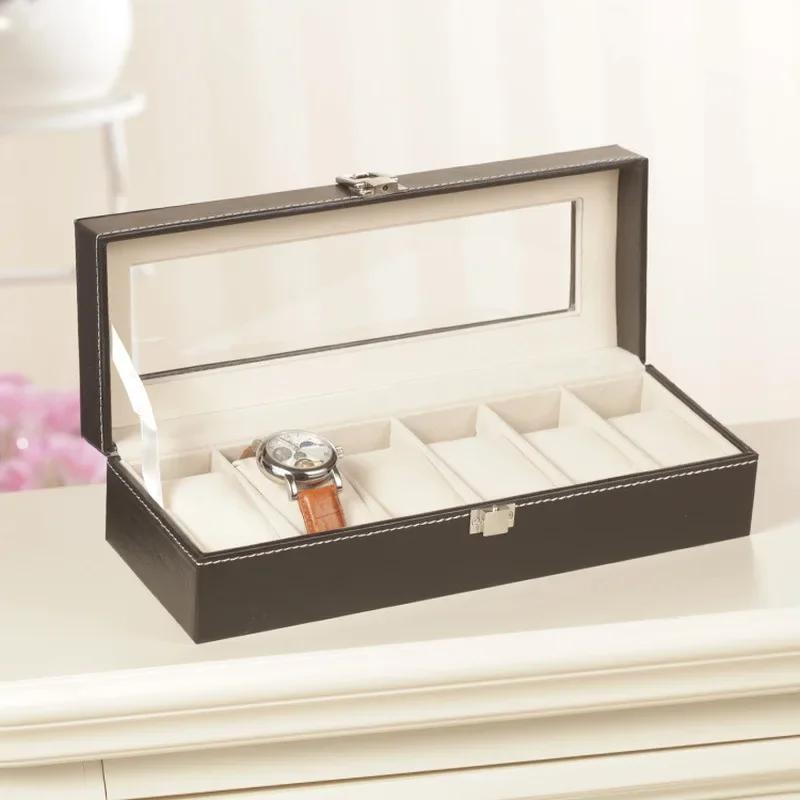 6 Grids Watch Box PU Leather Watch Case Holder Organizer Storage Box for Quartz Watches Jewelry Boxes Display Best Gift