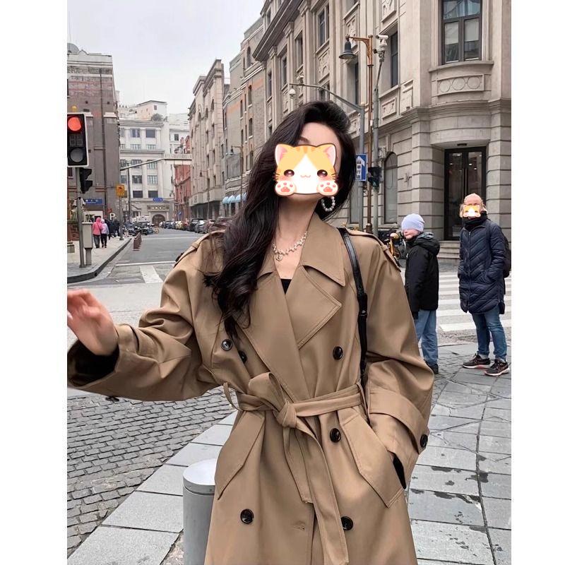 Женский длинный тренч в британском стиле - Коллекция Весна и Осень 2025, Новый и Красиво Повседневный для Миниатюрных