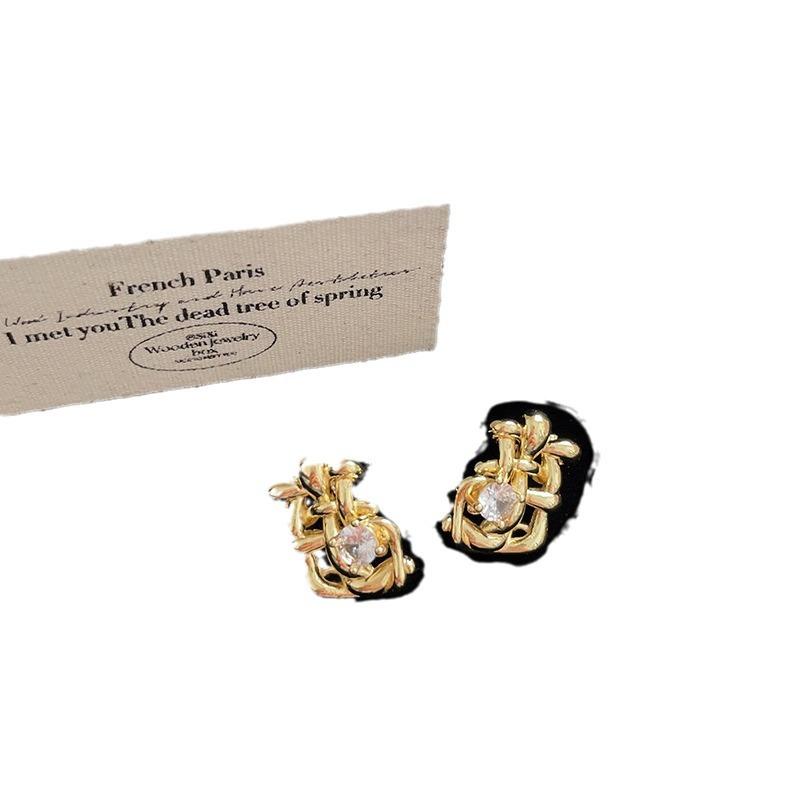 Niche Design Sense, инкрустированные бриллиантами, плетеные металлические серьги-гвоздики, женские уникальные индивидуальные изысканные легкие роскошные элегантные универсальные серьги