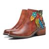 Genuine Leather Retro Shoes Women Short Boots Round Toe Patchwork Handmade Ankle Boots