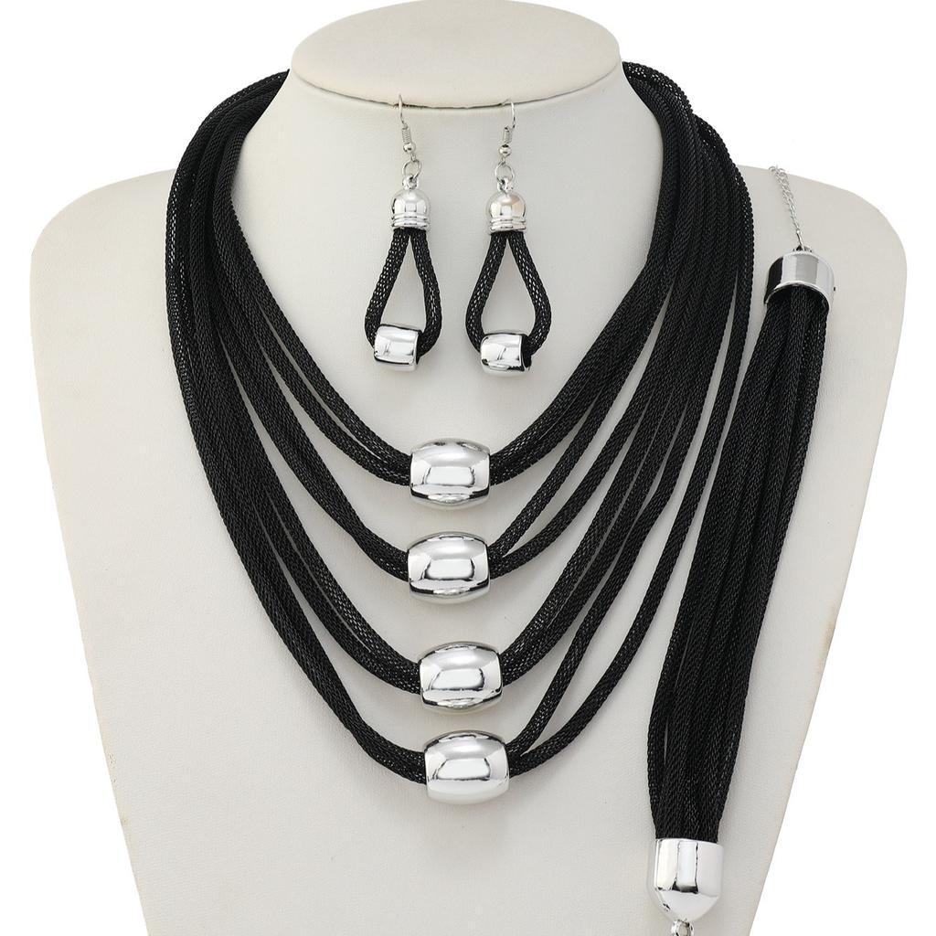 Gothic Layered Ball Pendant Choker Necklace Earrings Bracelet Women Punk Chunky Clavicle Chain Jewelry Steampunk Accessories