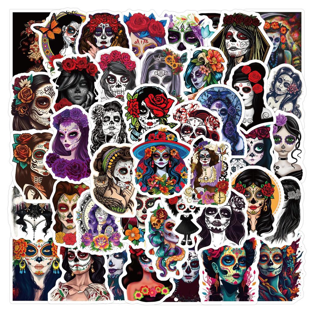 60 Photos of The Day of The Dead's Face Graffiti Stickers Masquerade Mask Personalized Decoration Waterproof Stickers