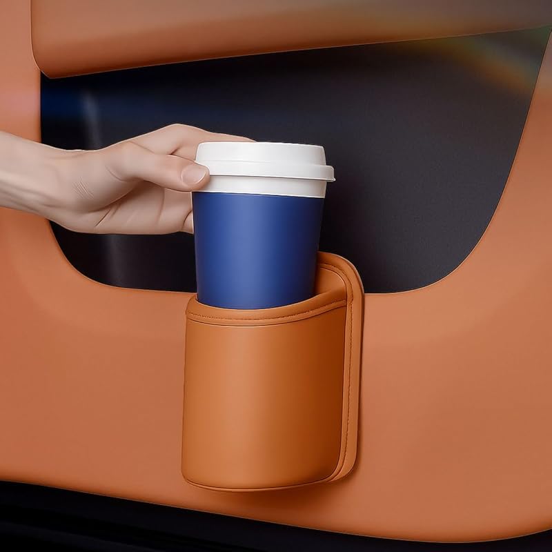 Leather Car Cup Holder, Hanging Automotive Back Seat Bottle Holders, Scratch-Resistant Vehicle Door Drink Holder, Clip-On Auto Organizer Accessories