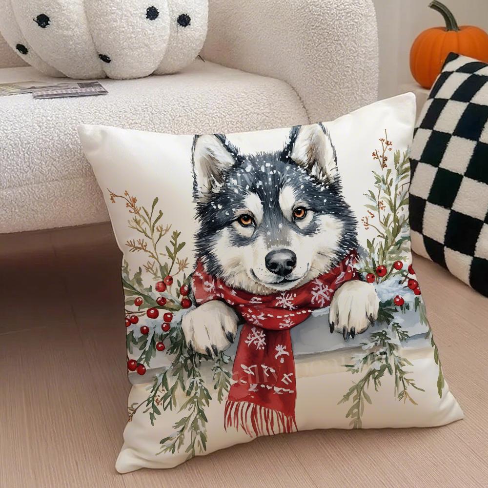 Cute funny Siberian Husky Cushion Cover Throw Pillow Cover Hidden Button Durable Polyester Chair Cushion