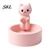 Small Jewelry Storage Box Cute Cat Tray, with Deep Plate Slot, Pink Matte Finish Holder Resin Decorative Ornament, for Dressing Table And Keys