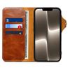 For iPhone 16e Case Wallet Waxy Genuine Cow Leather Shockproof Phone Cover with Wrist Strap