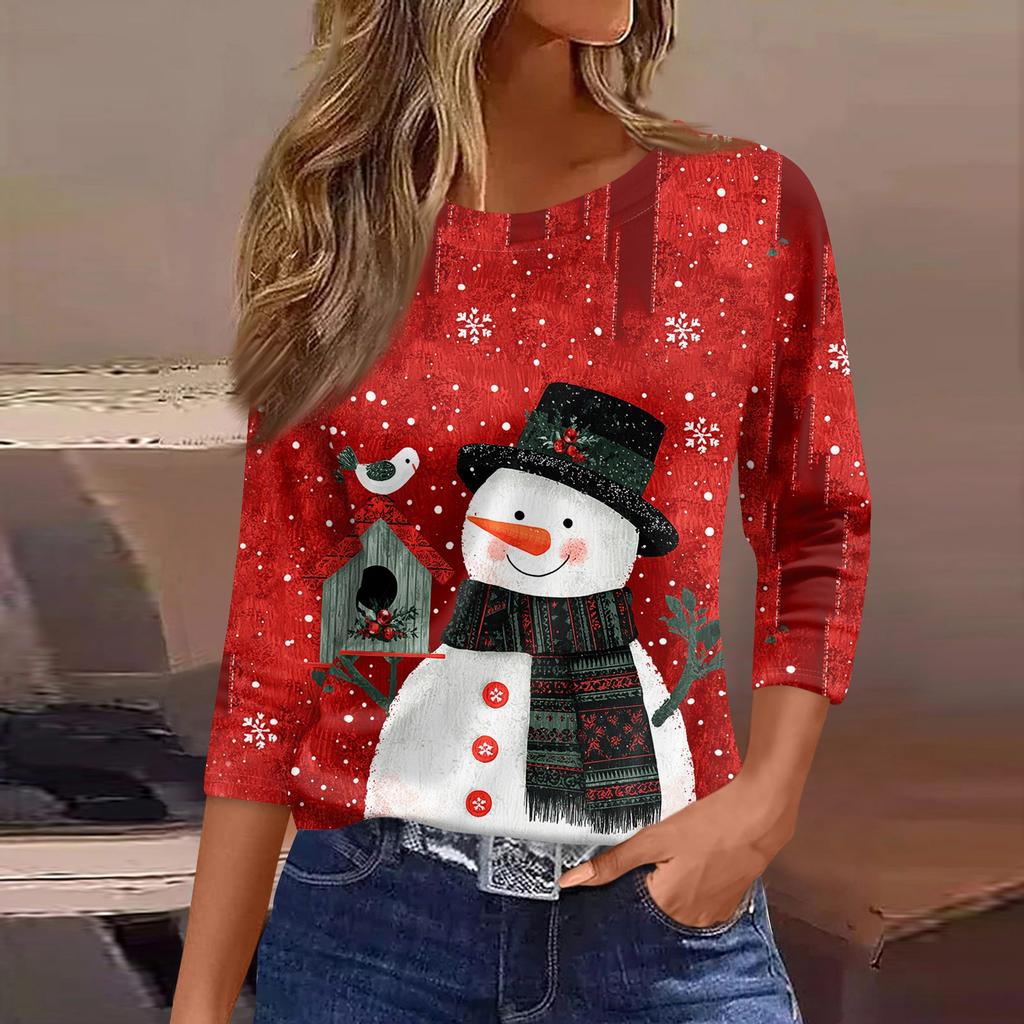 Рубашки с рукавом 3/4 для женщин, футболки с принтом, блузки, повседневные базовые топы больших размеров, пуловеры