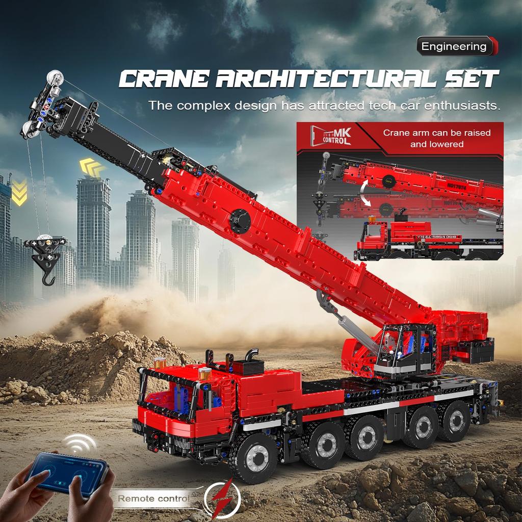 Mould King 17074 Technik LTM 1110 Crane Building Blocks APP Remote Control Engineering Car 8 MOC Crane Building Blocks Suitable for Kids and Kit,