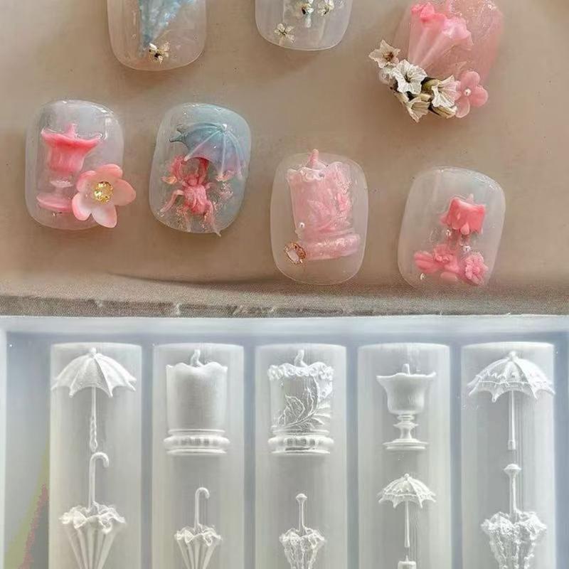 3D Кружевной Зонт Силиконовая Форма для Маникюра DIY Декор Ногтей Прозрачный Шаблон для Маникюра Зонт Силиконовая Форма для Маникюра Подарок