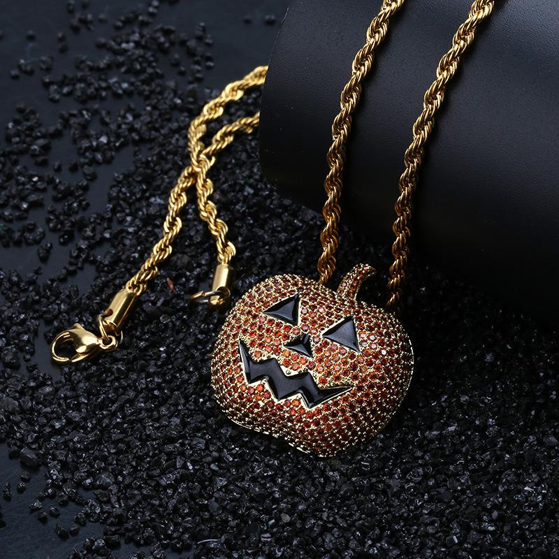 Hip-hop Halloween Decoration Pumpkin Lantern Pendant Micro-paved Zircon Men and Women Trend