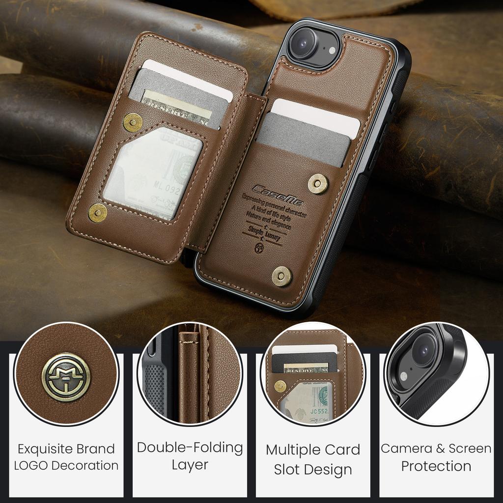 For iPhone 16e Phone Case CASEME C22 Leather Back Cover with RFID Blocking Card Slots