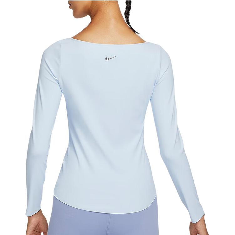 Nike Женская футболка для йоги Dri-Fit, однотонная, с круглым вырезом, быстросохнущая, с длинным рукавом, топы, фиолетовый, синий DQ6035-423
