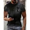 Men's 3D Crown K Print T-Shirt - Stylish, Casual, Short Sleeve, Black Polyester Blend, Round Neck, Perfect for Outdoor Sports