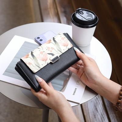 Длинный кошелек с цветочной пряжкой на молнии и несколькими отделениями для карт, женская сумка большой емкости