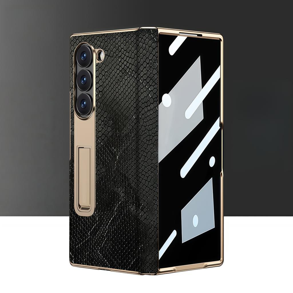 Чехол для телефона Samsung Z Fold 7 Электрооцинкованная боковая подставка Рептилия Брюшная лента Защитная крышка Anti-peep для Samsung Z Fold 6 5 4