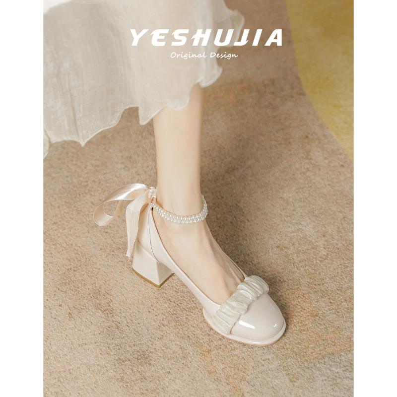 Женская обувь Мэри Джейн 2024 года, новая коллекция весна-осень, сетчатые туфли с бабочкой и высоким каблуком, закрытый носок, одинарные туфли на высоком каблуке, Zapatos Mujer