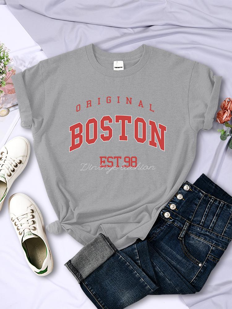 Оригинальная футболка Boston Est.98 Street Letter, женская летняя дышащая футболка в стиле хип-хоп, повседневная, крутая, с коротким рукавом, мягкая уличная одежда