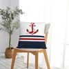 Navy Blue And White Stripes With A Red Anchor Pillow Cases Blue Nautical Anchor Cushion Covers Decor Pillowcase For Home 18"X18"