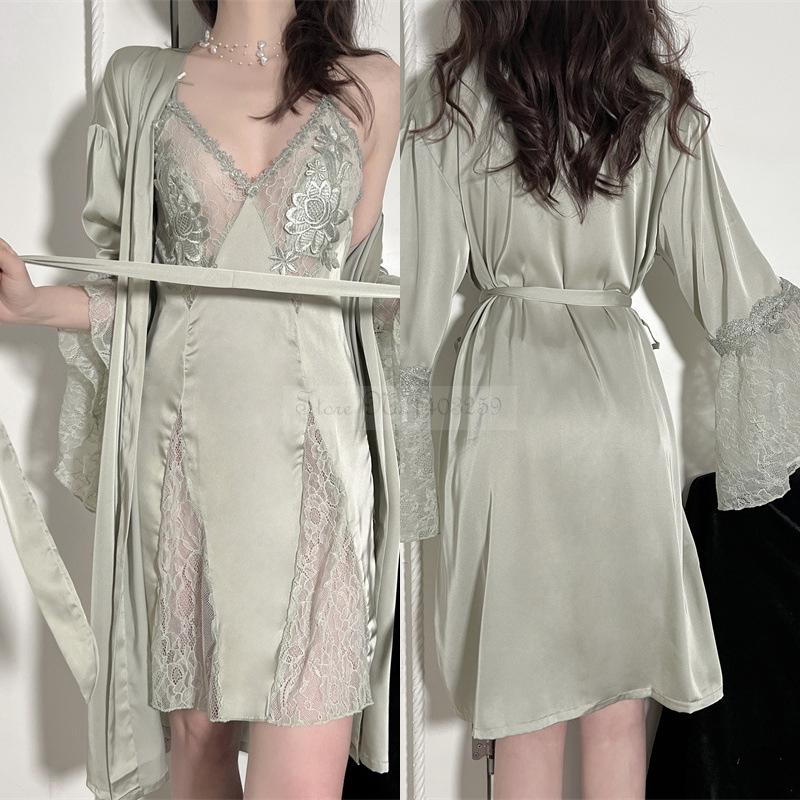 Sexy Embroidered Wedding Robe, Pajamas, Pajamas, Summer Women's Pajamas, Lace Rayon Bathrobes, Casual Home Dresses