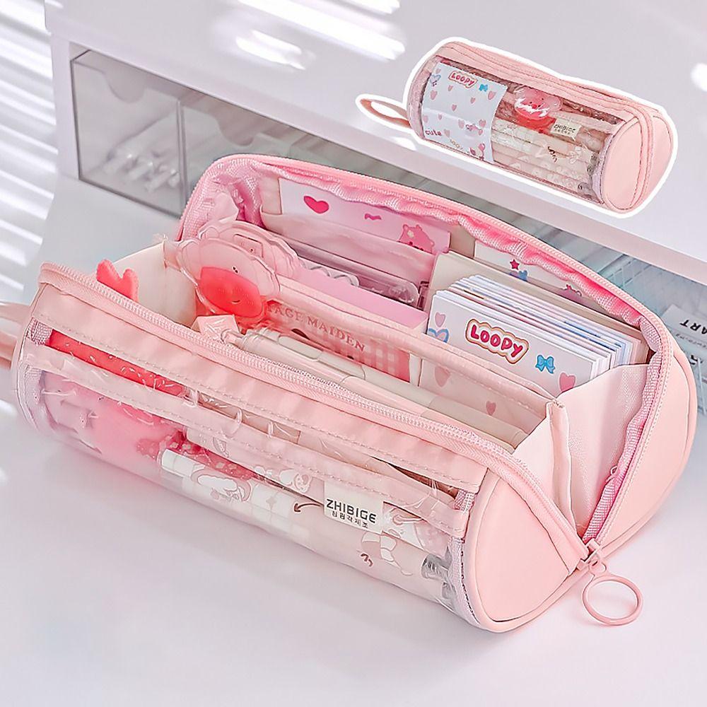 8 LAYERS Pen Bag Transparent Window Stationery Organizer Portable Pencil Case Student Gift