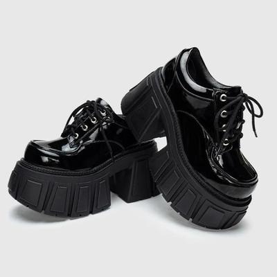 Женские туфли на шнуровке, на высоком каблуке, на толстой подошве, одинарные, весенний новый стиль, платформа, круглый носок, балетки, увеличивающие рост, маленькие кожаные туфли