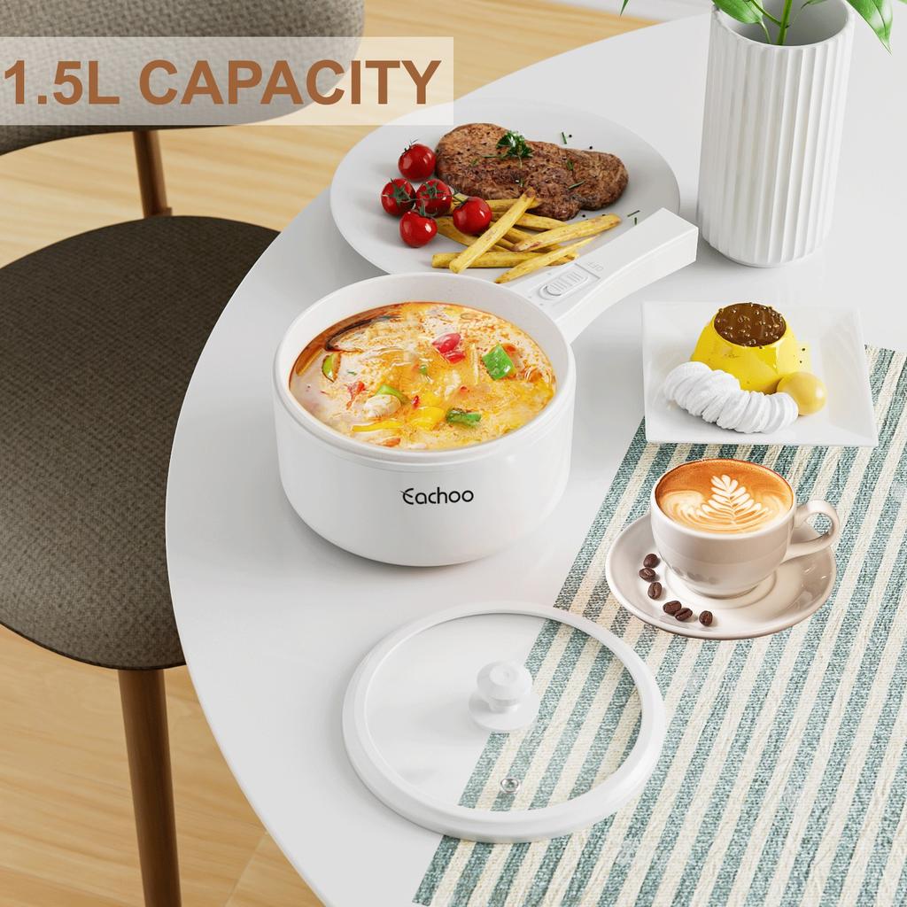 Hot Pot Electric with Steamer, Non-Stick Fryer Pan, 1.5L Rapid Noodles Electric Pot for Steak, Soup with Power Adjustment