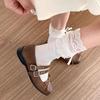 Lolita Lace Frill Mid-Calf Socks with Bow Ribbon - White Ballet Style JK Knee-Highs for Spring & Autumn
