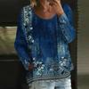 Women's Casual Fashion Loose Round Neck Retro Print Long Sleeve Top