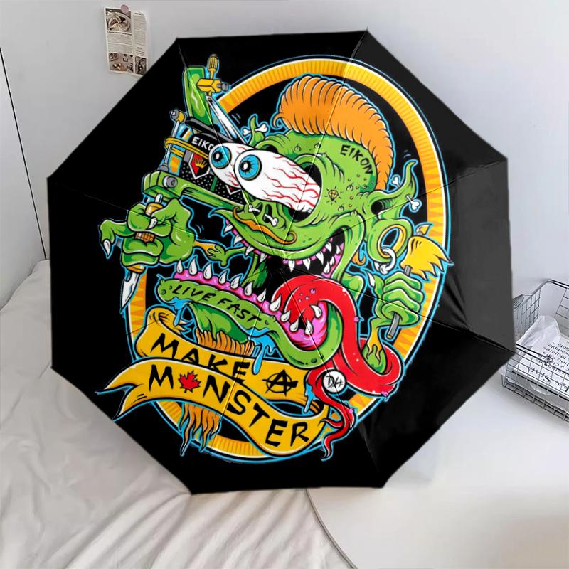 1 шт. Зонт с рисунком Rat Fink, Портативный складной зонт, Железный каркас, Структура из костей, Уличный домашний зонт