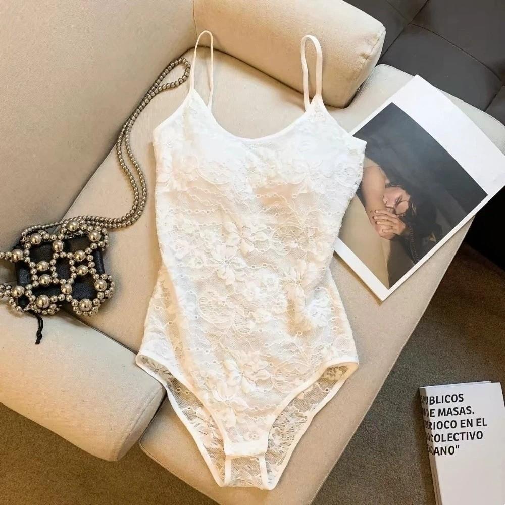Transparent Lace Camisole with Pads Hollow Suspender Vest Spicy Girl Style Crop Tops Girls