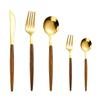 Ins Gold Tableware 430 Stainless Steel Knives, Forks and Spoons Set Imitation Wood Western Food Steak Knives and Forks