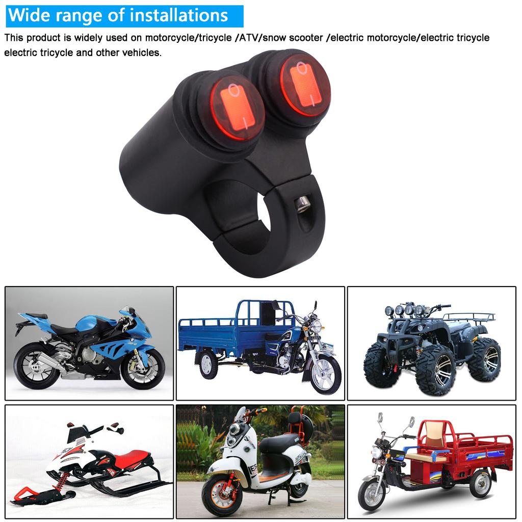 Motorcycle Headlight Handlebar Spotlight Double Flash Switch for 7/8'' 22mm Handlebar Modified Waterproof with Indicator Light Aluminum Alloy