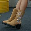 Fashion Autumn Women's High-heeled Ankle Boots Fashion Platform Chunky Heels Riding Boots Embroidered Flannel Booties Thick-soled Shoes