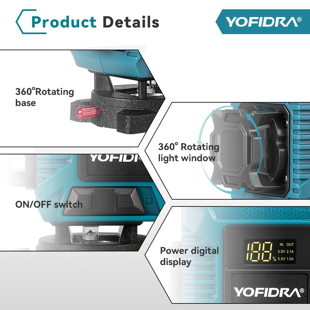 Yofidra 4D Профессиональный Лазерный Уровень 16 Линий Горизонтальный И Вертикальный С Управлением Через Приложение 360° Самовыравнивающиеся Лазерные Уровни