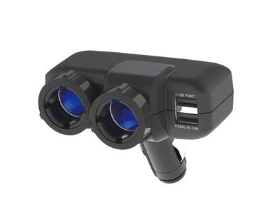 Pellucid PST2053 Автомобильная розетка 2 USB 4.8 А Блокируемая прямая розетка BK